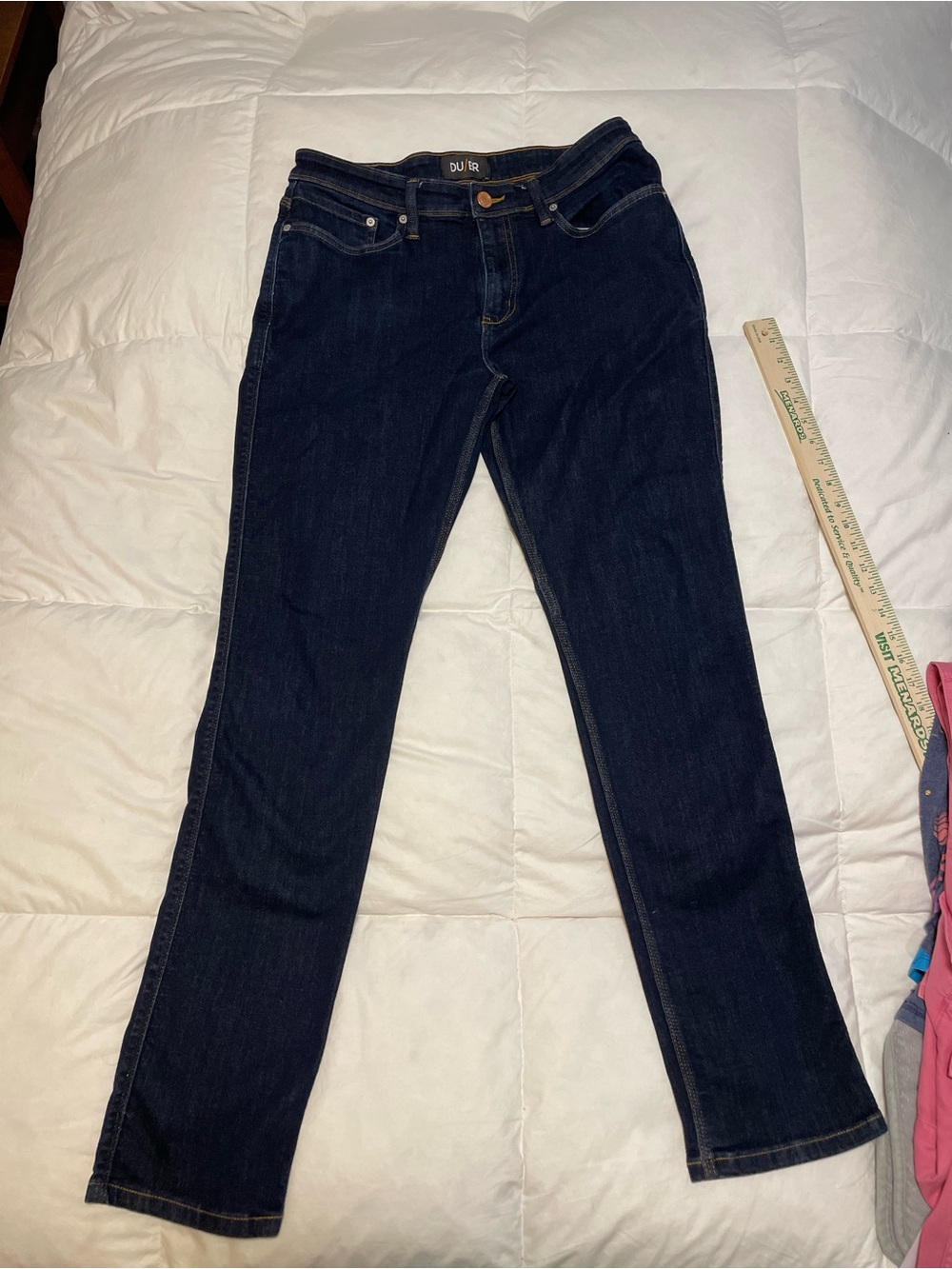 DU/ER L2X Relaxed Taper Performance Denim Jeans Men 34x34 fits 32x33 Dark Wash